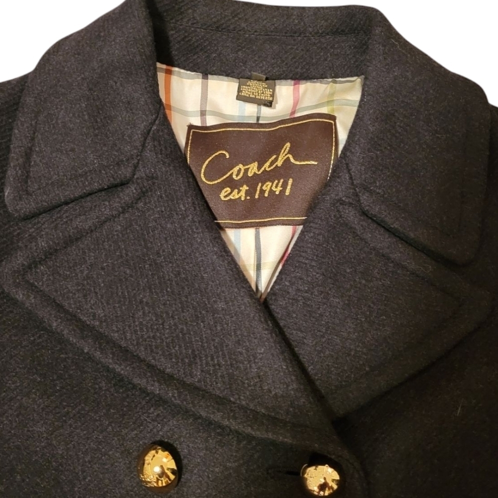 Coach 1941 Double Breasted Wool‎ Pea Coat Women's Size 10 Black w/ Gold Buttons - Picture 2 of 12